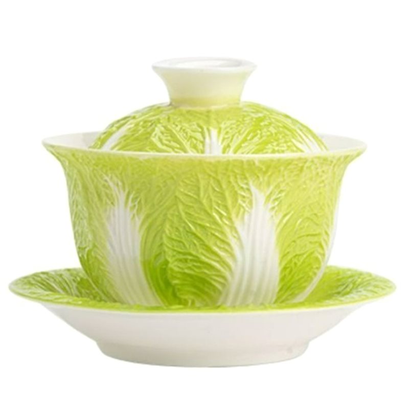 家庭用セラミック磁器 Bai Cai Gaiwan 白茶セットクリエイティブキャベツデザインカンフー醸造カップ蓋付き