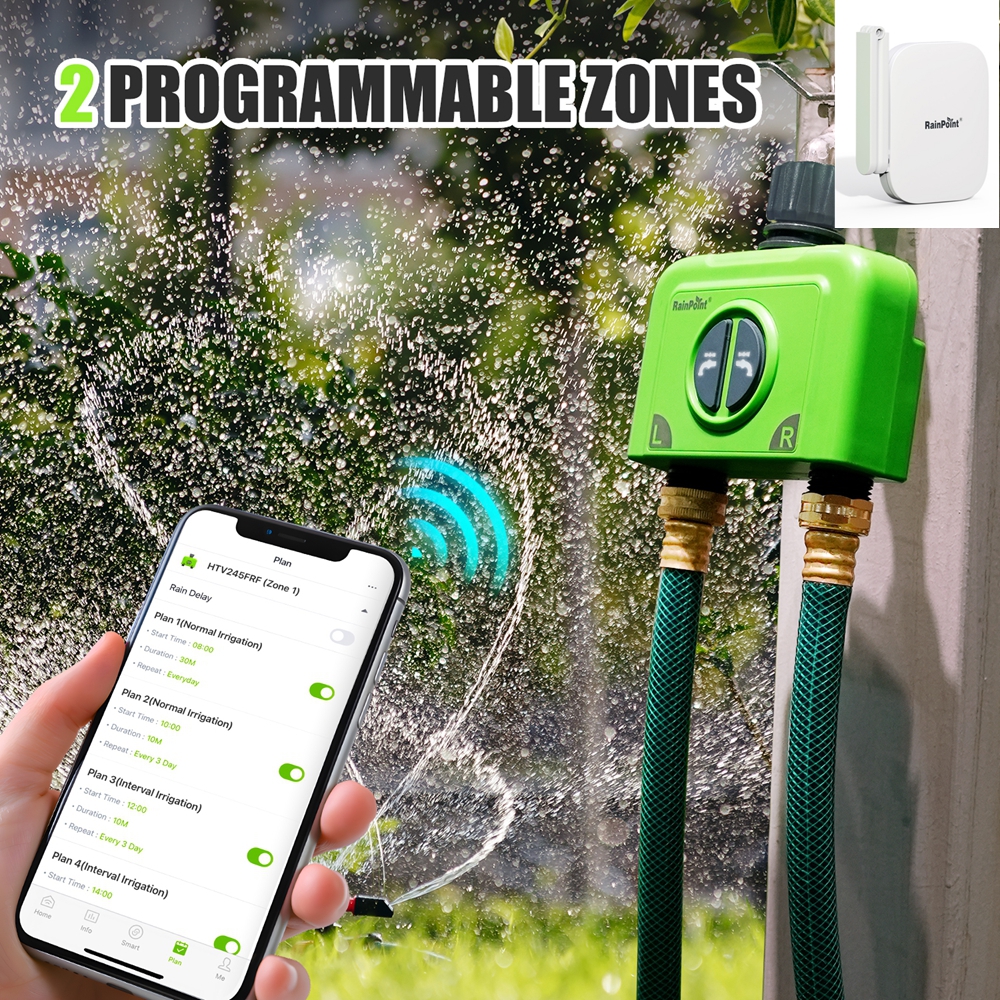 RainPoint 2-ZONE 給水タイマー WiFi スプリンクラー コントローラー 天候ベースの自動点滴灌漑 スマート グレードン ホース散水システム