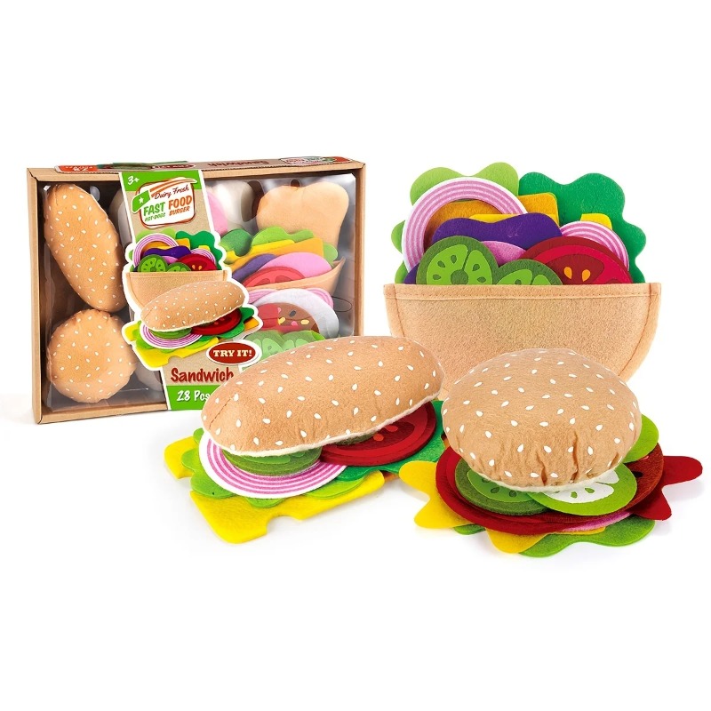 28 個フェルト食品ハンバーガーサンドイッチ食品セット子供ごっこ遊び食品サンドイッチおもちゃ子供のキッチンロールプレイングギフト