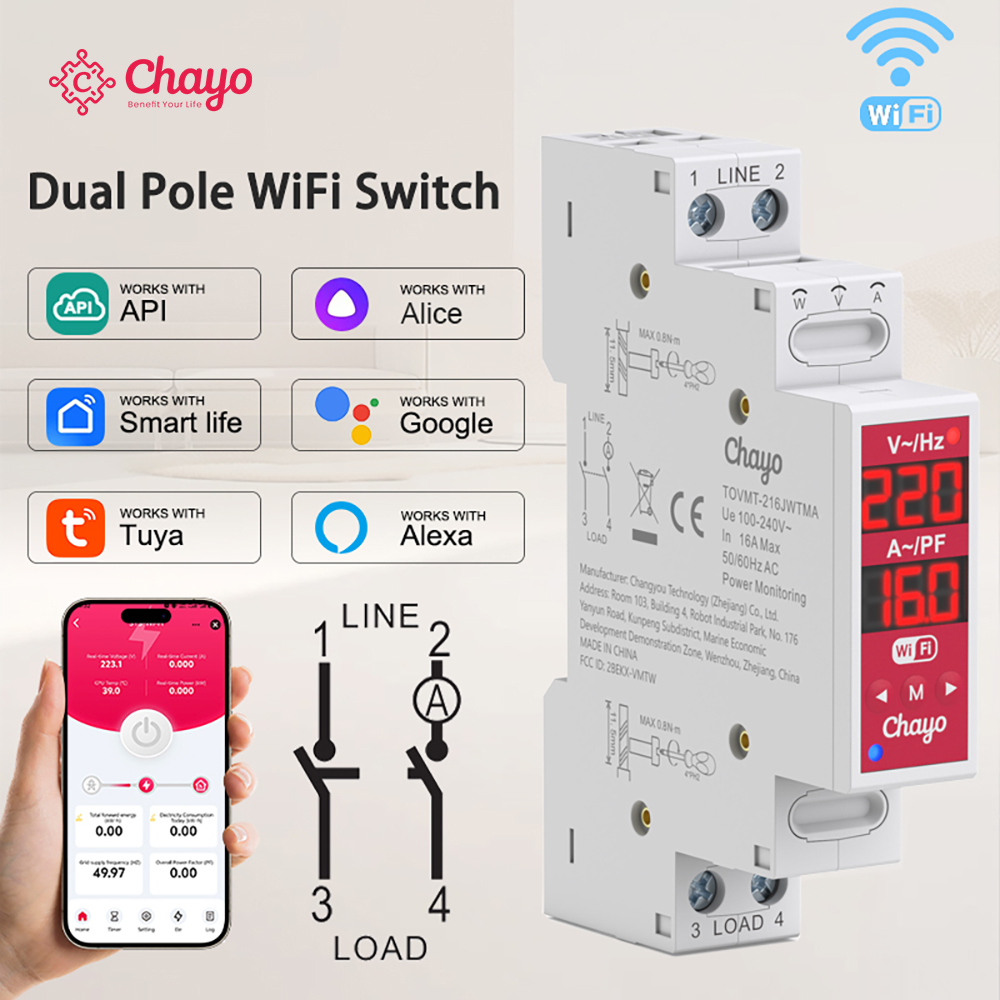 2P 18mm L/N または L L WiFi サーキットブレーカー 16A AC 過電圧/不足電圧自動/手動再閉路 Tuya スマート/ライフ APP 制御スマートリレー