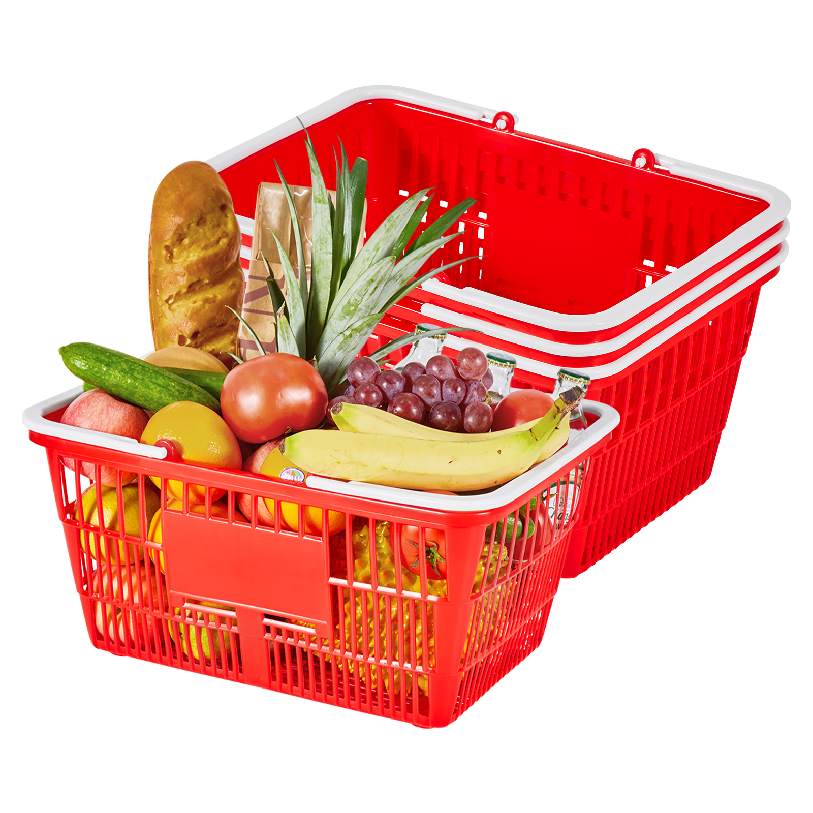 SucceBuy 4/12/20 個ショッピングバスケット 21L 積み重ね可能な PE プラスチック食料品バスケットハンドル付きポータブル店舗スーパーマーケット使用