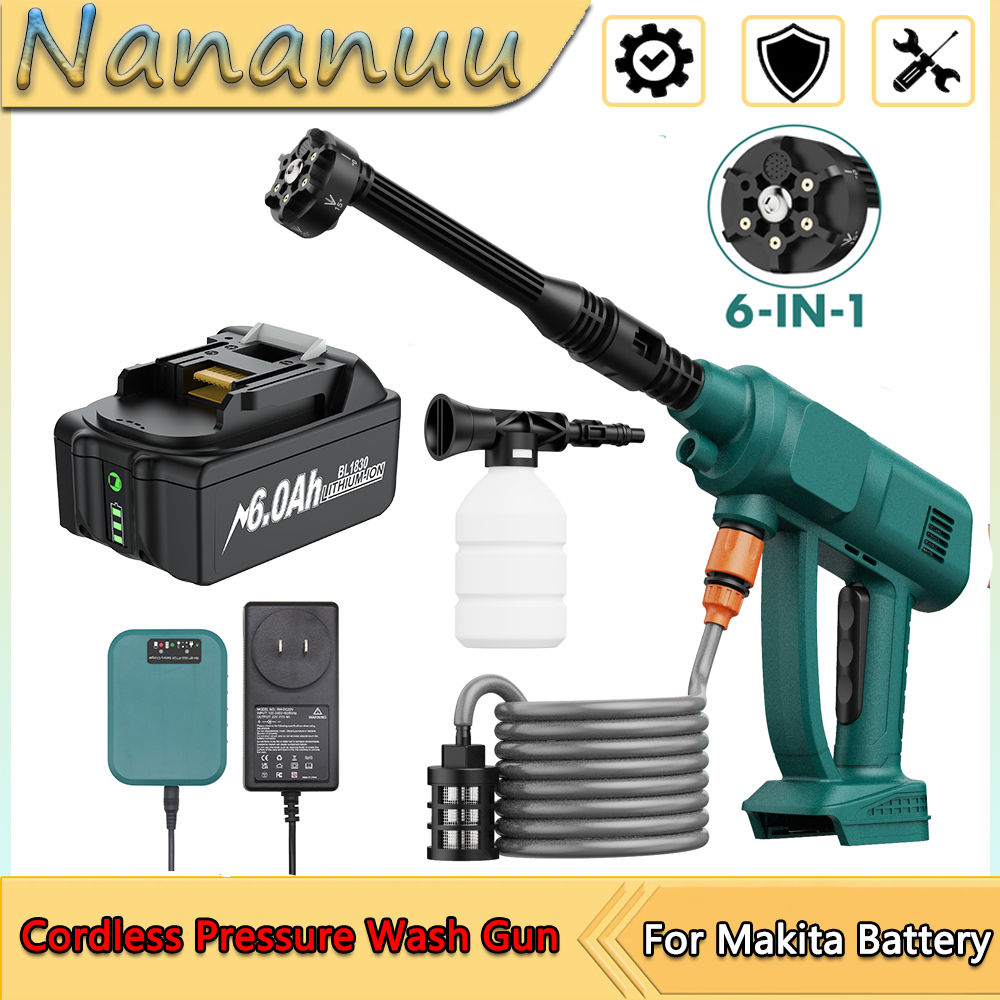 Nananuu コードレス高圧洗車機ガンマキタ BL1830 18V バッテリー軽量コードレスジェット洗浄洗車機