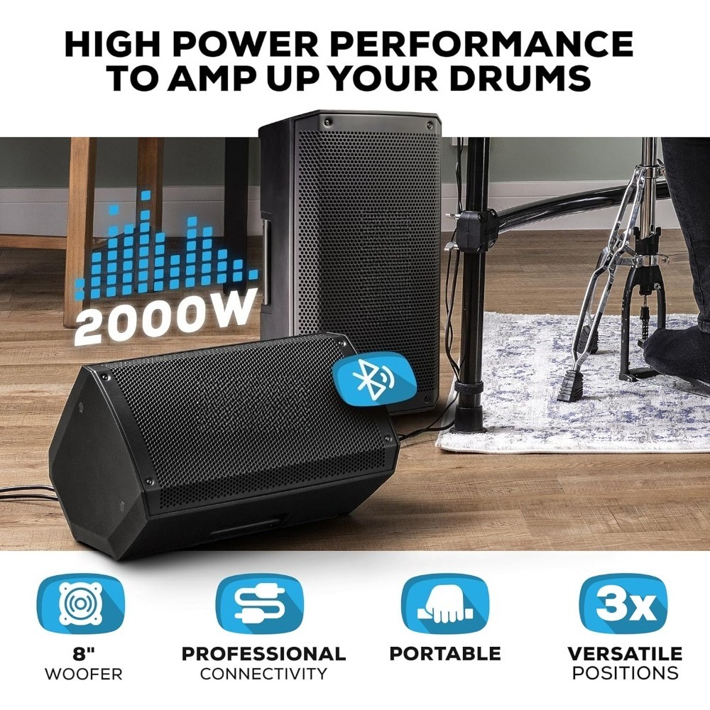 Office Furniture Sets 2000W 8 Inch Electric Drum Amplifier Speaker Bluetooth PA System with HPF EQ and Ground-Lift Switch