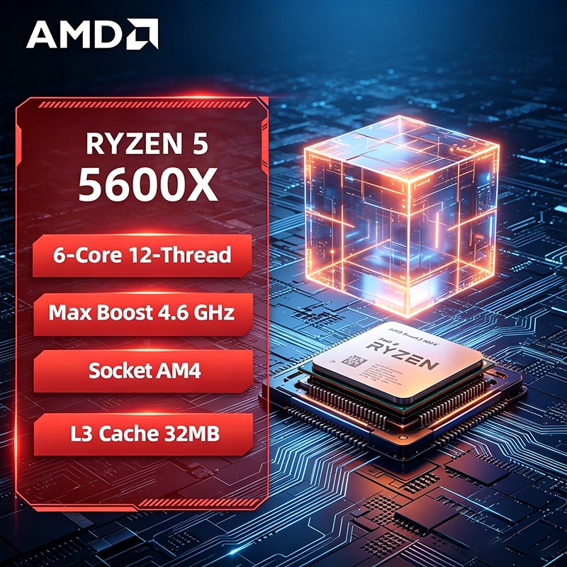 AMD Ryzen 5 5600X ロック解除デスクトップ プロセッサ 6 コア 12 スレッド 4.6GHz ゲーミング CPU (ソケット AM4 用) - パッケージなし