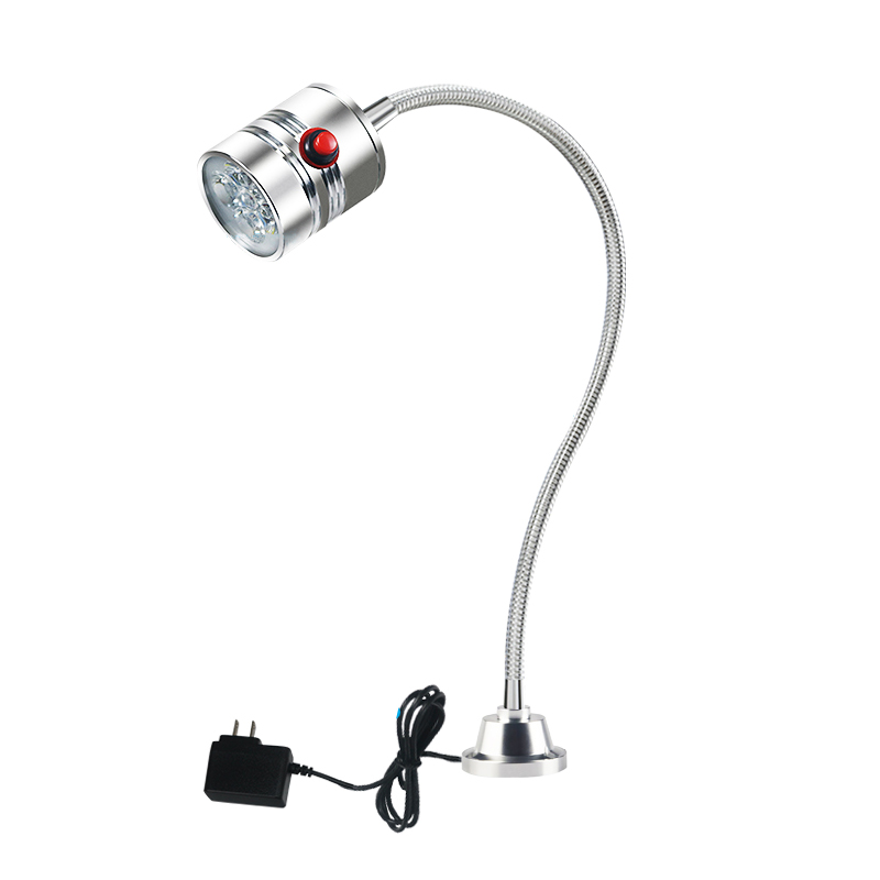 シルバー工業用ランプ 110-220V 5 ワット LED ワークライト調節可能なネック固定ベースランププラグはカスタマイズ可能