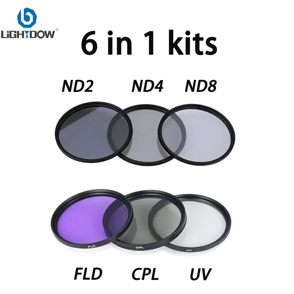 Lightdow カメラレンズフィルター 6 で 1 キット UV CPL FLD ND 2 4 8 49 ミリメートル 52 55 58 62 67 72 77 82 Cannon Nikon カメラレンズ用