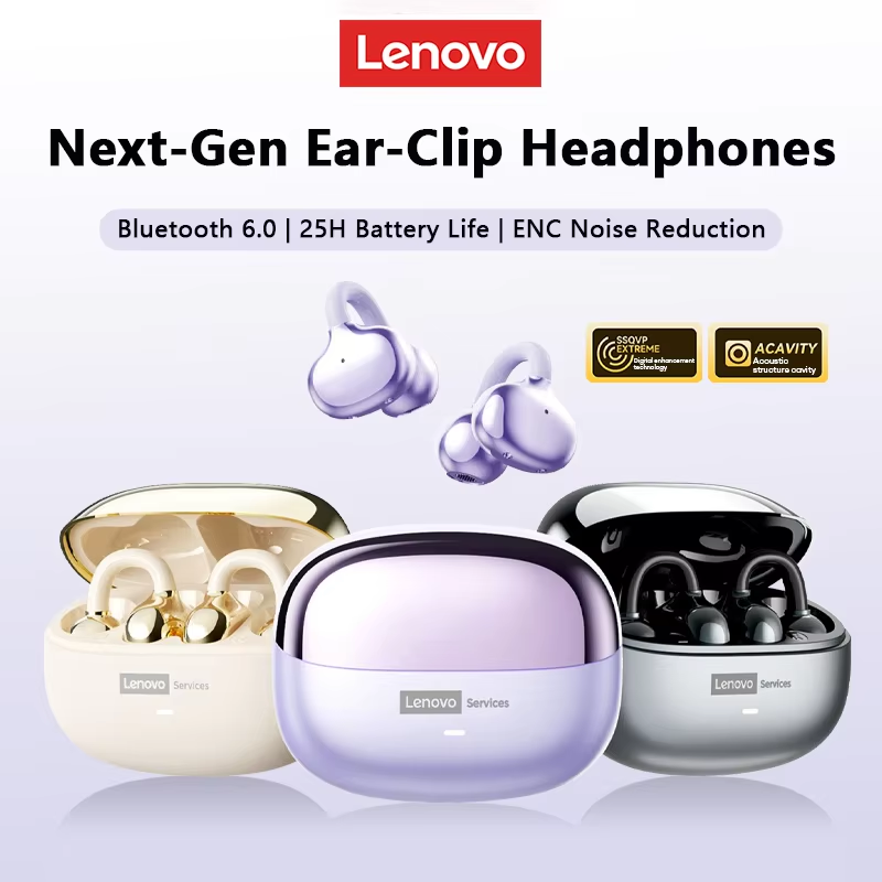 レノボ LE302 ワイヤレス Bluetooth 6.0 ヘッドセット長いバッテリー寿命スポーツイヤークリップイヤホン HIFI ステレオノイズキャンセリングヘッドフォン