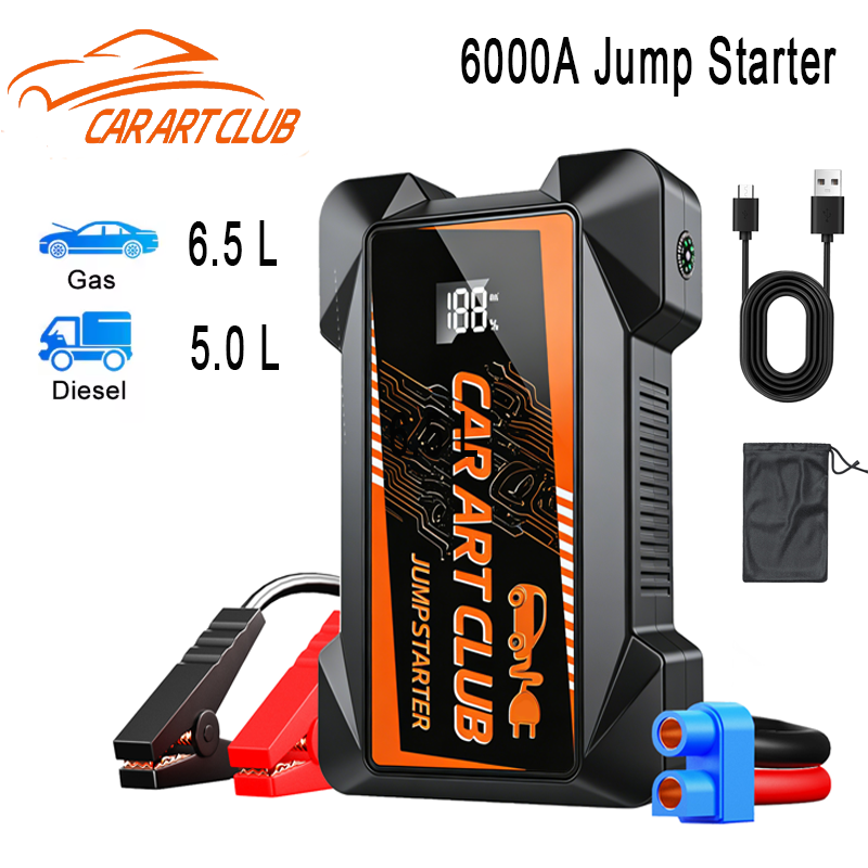 新しい 6000A 車のジャンプスターター電源銀行 12V ポータブル車のバッテリーブースター充電器始動装置ガソリンディーゼル車のスターター