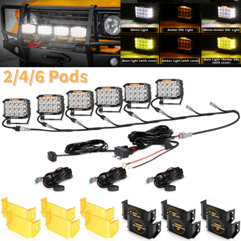 2/4/6 ポッド 7x5 インチ長方形作業灯 228W 26100LM スポットビームサイドシューター LED ドライビングライト、アンバー DRL 付き | V-MAXシリーズ
