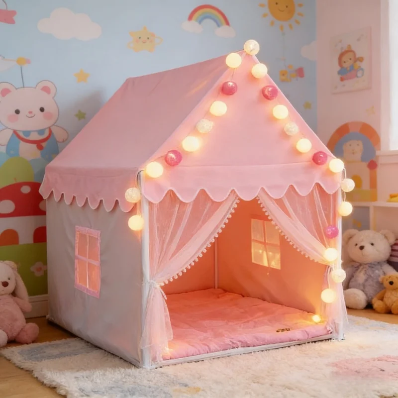 折りたたみポータブル子供ティピテント大ピンクプリンセスパーティー城女の子ままごとベビールームの装飾キッズギフトプレイサプライ