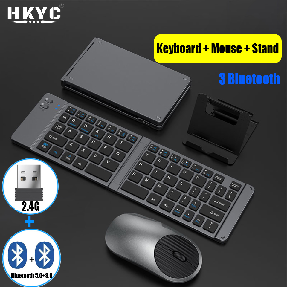 HKYC Mini Two Fold the Third Mock Exam Bluetooth 2.4G キーボードとマウスセット Type-C 充電タブレット