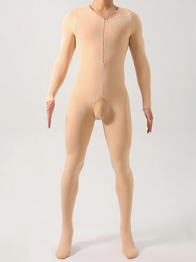ユニセックス薄型厚いフリース Bodystocking 秋冬暖かいキャットスーツジッパーオープンクロッチボディスーツタイツレオタード結合ランジェリー