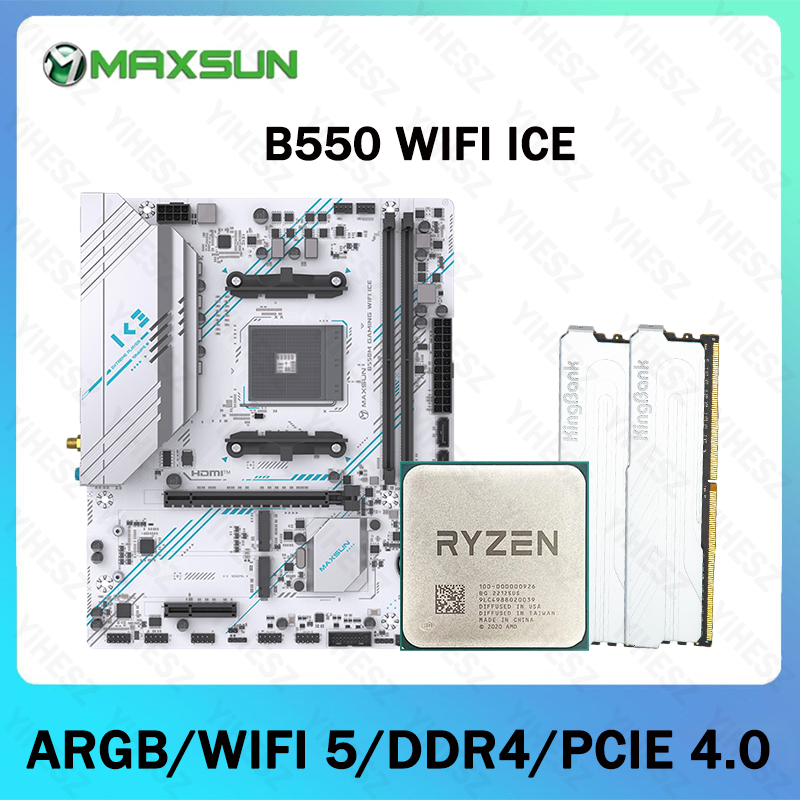 MAXSUN B550M マザーボードサポート AMD R7 5700X 2*16 ギガバイト DDR4 3200Mhz USB3.1 PCIE 4.0 AM4 ARGB WIFI5 BT4.2 B550M ゲーム WIFI ICE