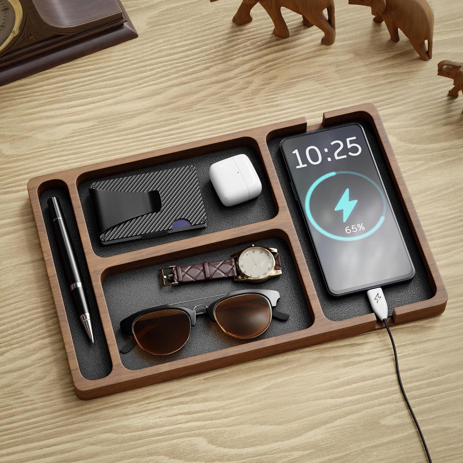 ooden オフィスデスクトップ収納ボックス木製パーティション収納ボックス携帯電話ヘッドフォン破片収納ボックス木製収納トレイ