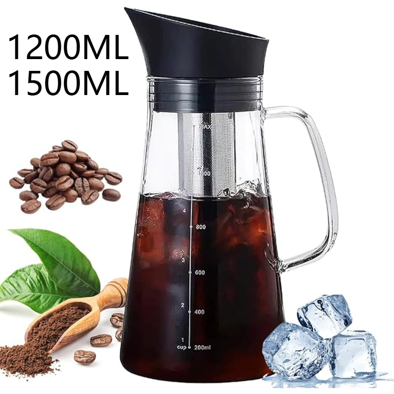 1.2/1.5L ガラス水出しコーヒーメーカーフィルター付き高品質アイスティーコーヒーケトル気密蓋耐熱クリアコーヒーポット