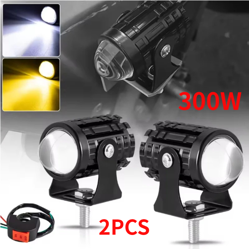 300 ワットユニバーサルオートバイ LED ヘッドライトプロジェクターレンズデュアルカラー ATV スクータードライビングランプフォグライト補助スポットライトランプ