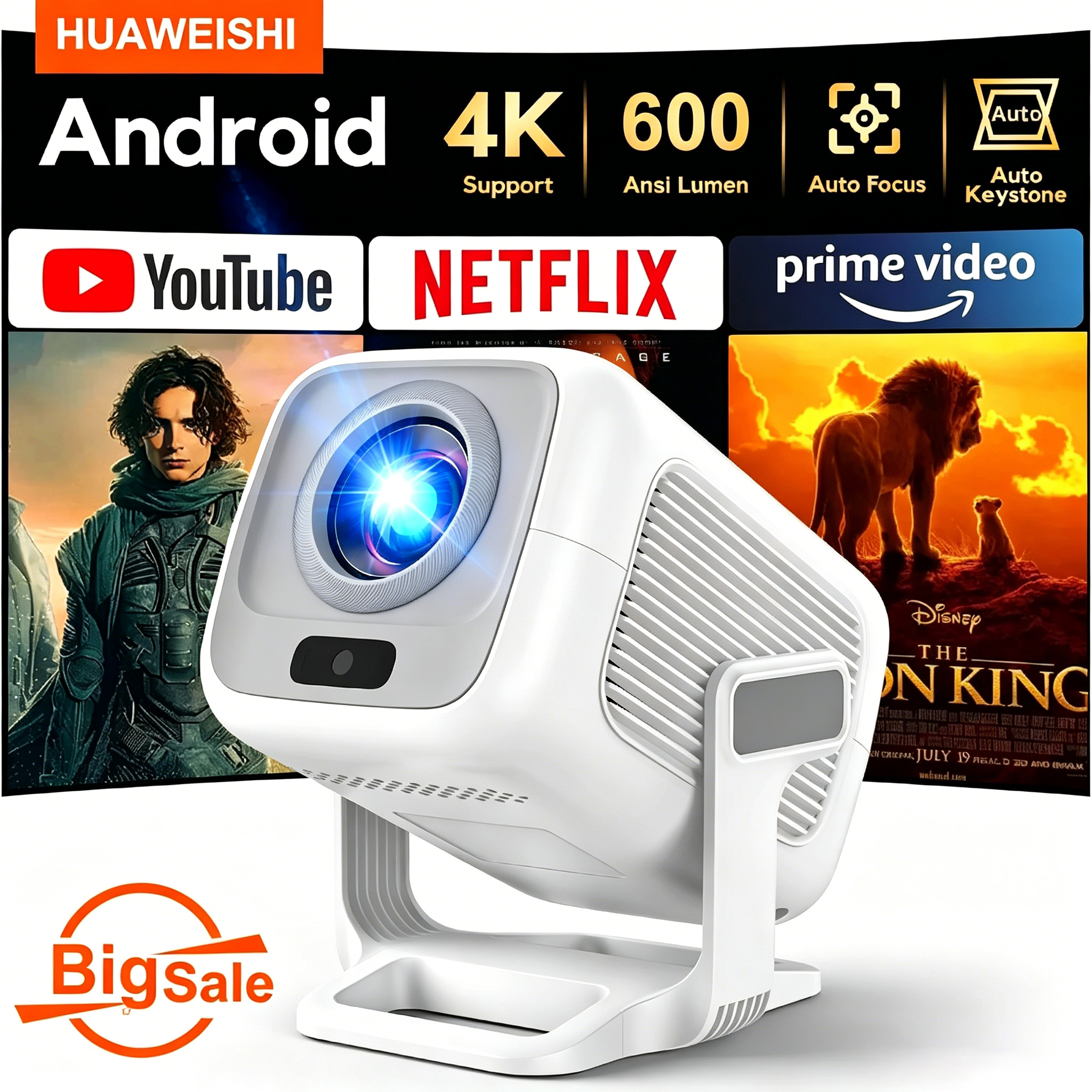 2026 Huaweishi X3 Plus プロジェクター Android 4K ネイティブ ポータブル 1080P オートフォーカス ビデオ ホームシネマ 屋外 HD LED HY320 プロジェクター