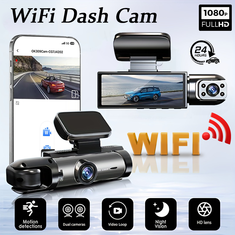 1080P WiFi デュアルカメラ車用ダッシュカムフロントと車内カメラ IR ナイトビジョンループ録画広角車 DVR ツール