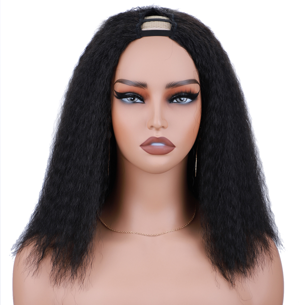 合成キンキーカーリー U パートウィッグ アフロキンキー人工毛ウィッグ U パートウィッグ女性のためのブラック キンキーカーリー合成ふくらみ毛