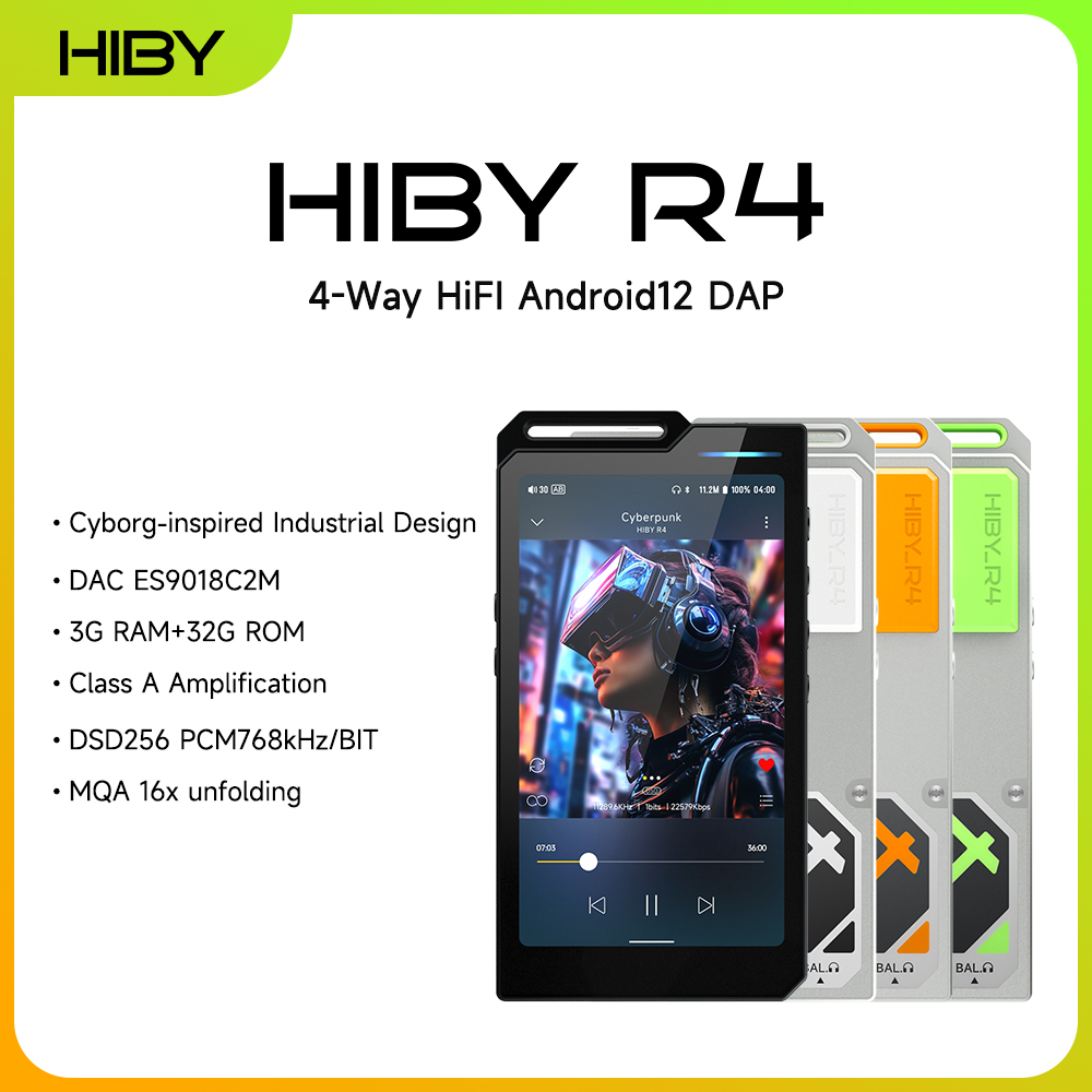 HiBy R4 ES9018Q2M*4 Android12 HiFi 音楽プレーヤー MP3 オーディオ Bluetooth WiFi DSD256 MQA 16x USB DAC ヘッドフォン AMP 11 時間 4.7 インチ OPA1652