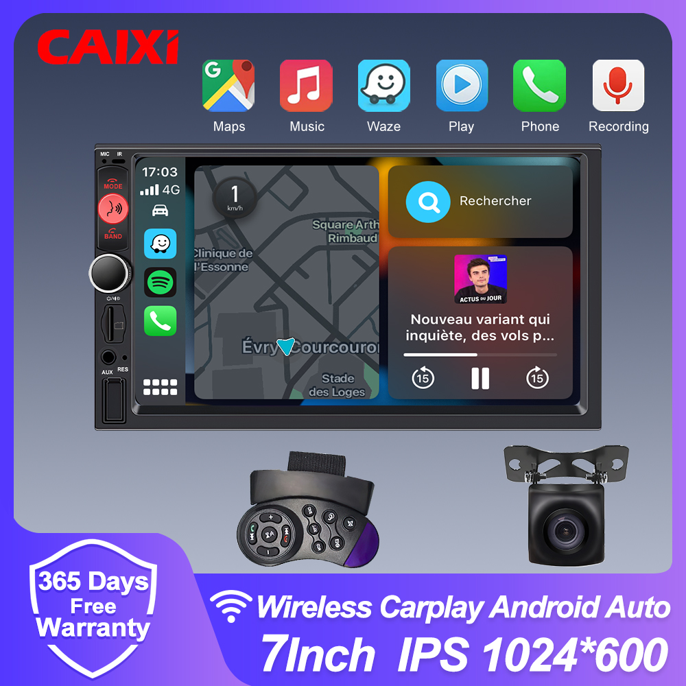 CAIXI 7 インチ IPS ワイヤレス CarPlay Android オート 2 Din ステレオカーラジオマルチメディアプレーヤー autoradio ヘッドユニット Bluetooth リアカメラ