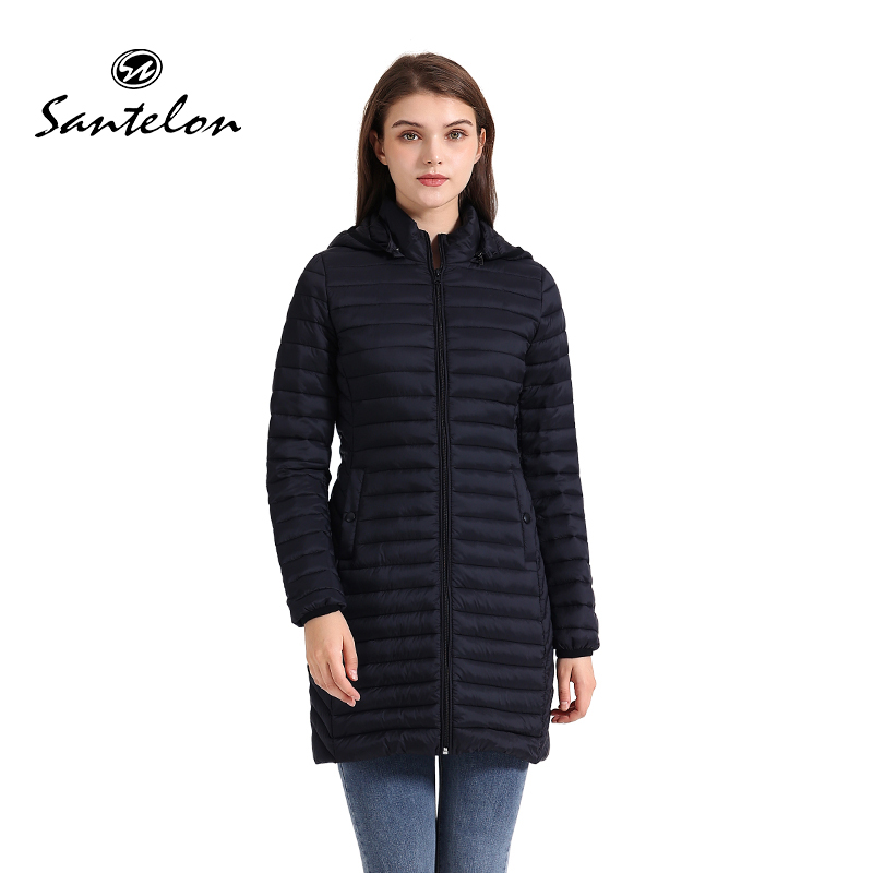 SANTELON 冬の女性の緩いロングパーカーコート取り外し可能なフード付き女性 Soild 超軽量ポータブル暖かいパッド入り綿生き抜く
