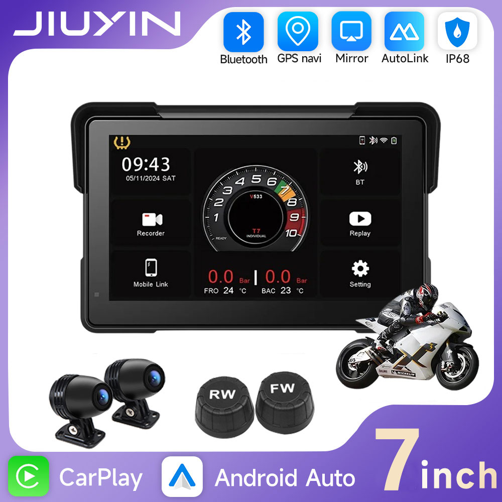 7 インチオートバイ GPS ナビゲーション 2K HD レコーダーマルチメディアプレーヤーワイヤレス CarPlay Android 自動 IP67 防水スクリーン Bluetooth