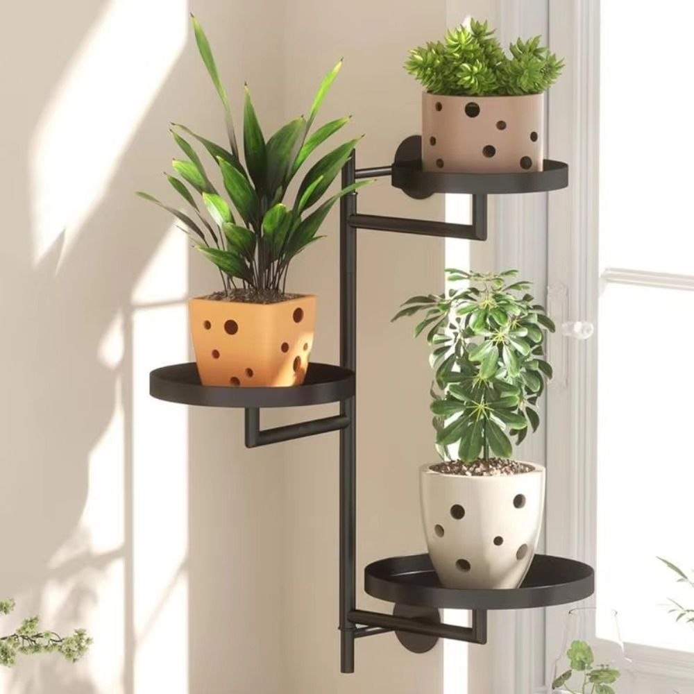 グリーンプラント鉢植え回転窓植物スタンドクリエイティブシンプル3層の植物サポート防水屋内植物棚