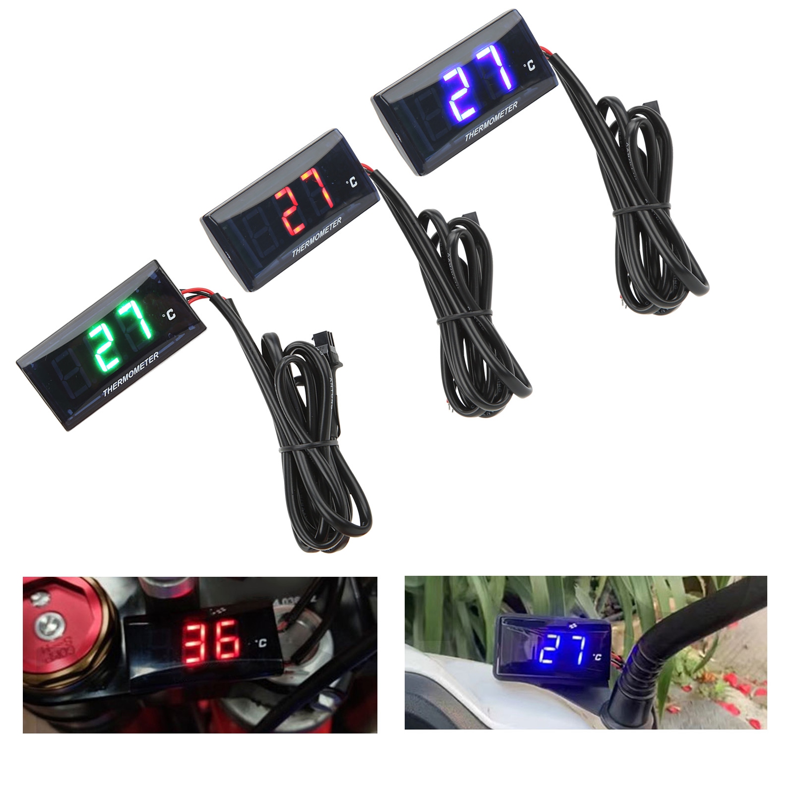 液晶水温計ユニバーサルオートバイ DC12V 液晶画面スリム水温計 16 ミリメートルティーバイク用