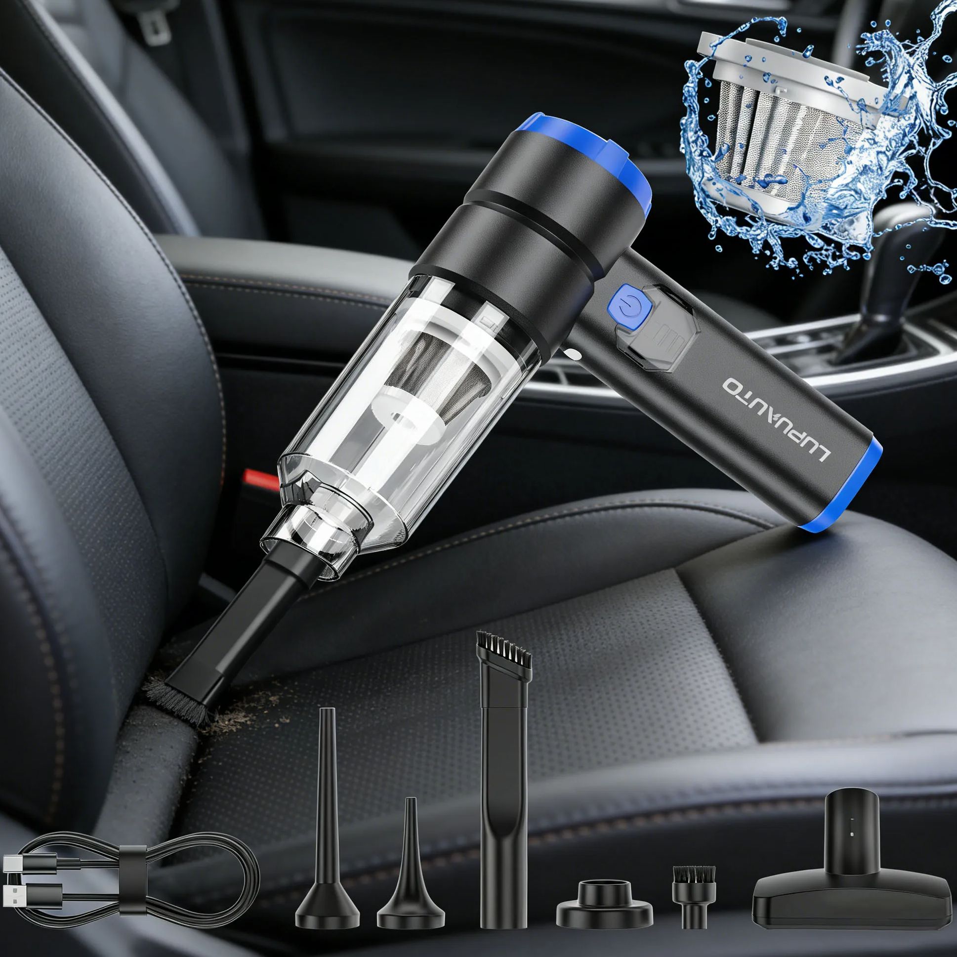 車の掃除機 LED ランプクリーナー強力なミニ 20000PA コードレスポータブル掃除機家庭用電化製品ハンドヘルド送風機車のクリーナー