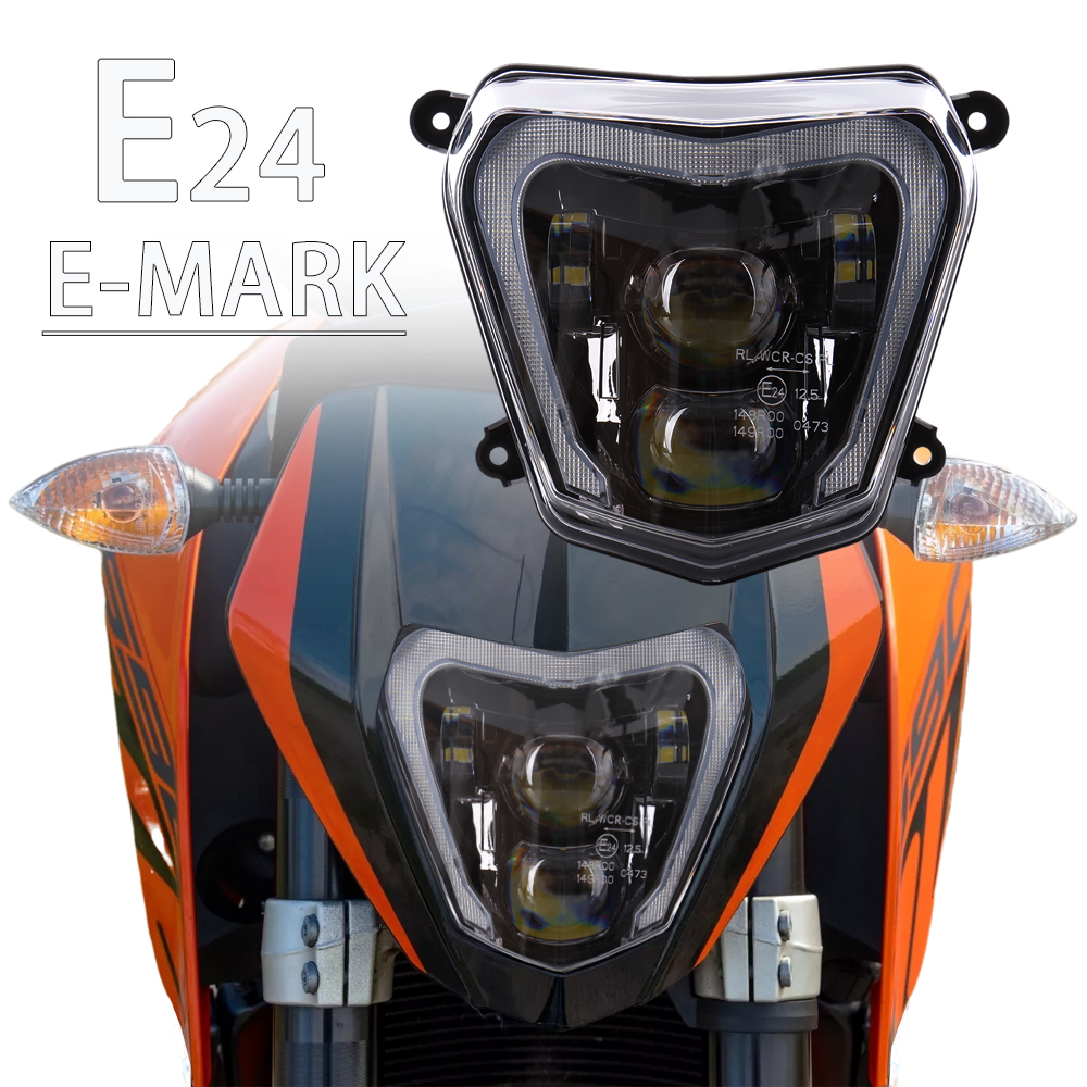 LED ヘッドライトヘッドランプ KTM デューク 690 R 690R 2012-2016 2017 2018 2019 E24 E マークオートバイヘッドライトランプ H4 電球 DRL