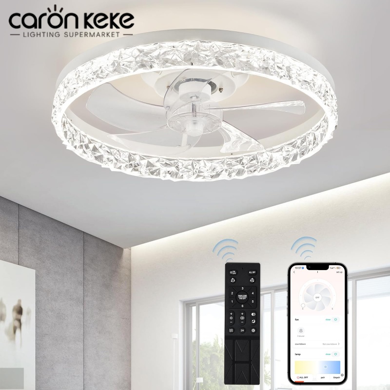 モダンな LED シーリングファンライトサイレントファンスマート APP リモコン調光可能な寝室ダイニングリビングルームキッチンホーム照明