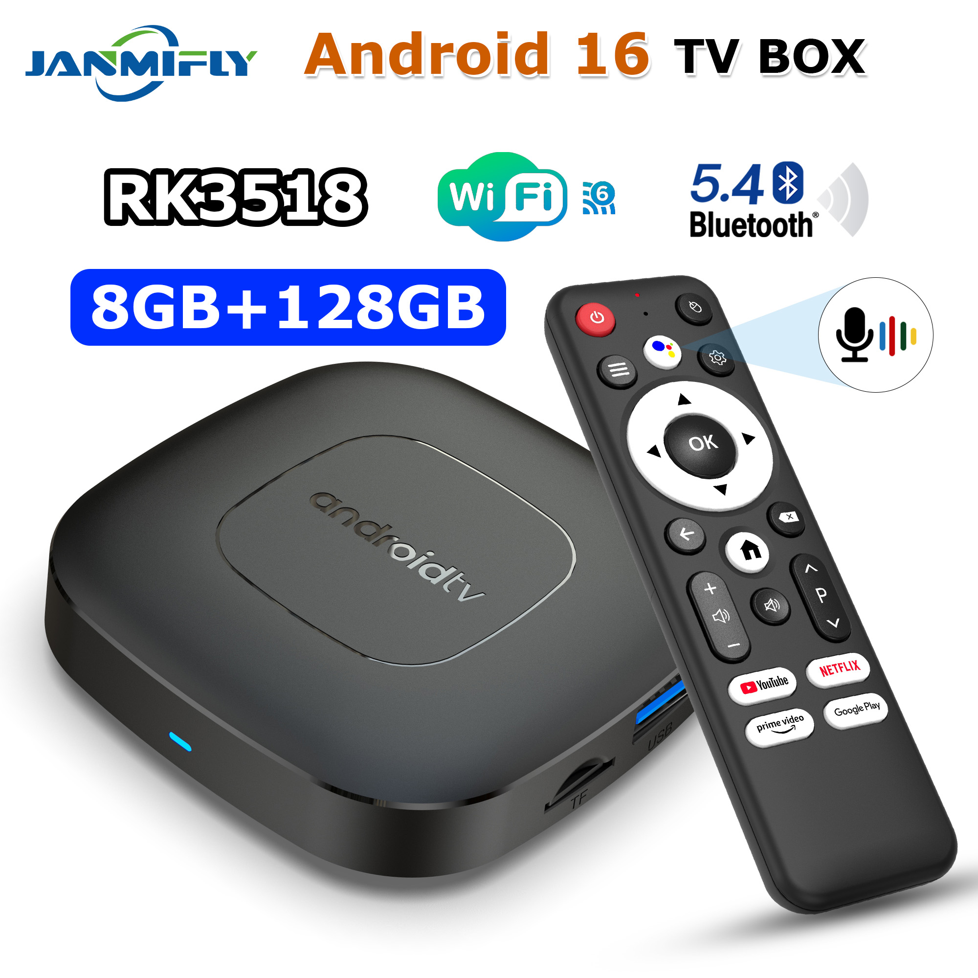 2025 T1 新しいスマート Android 16 TV ボックス大メモリ 8 ギガバイト 128 ギガバイト RK 3518 WiFi 6 BT5.4 2.3 HDR10 セットトップボックスをサポート