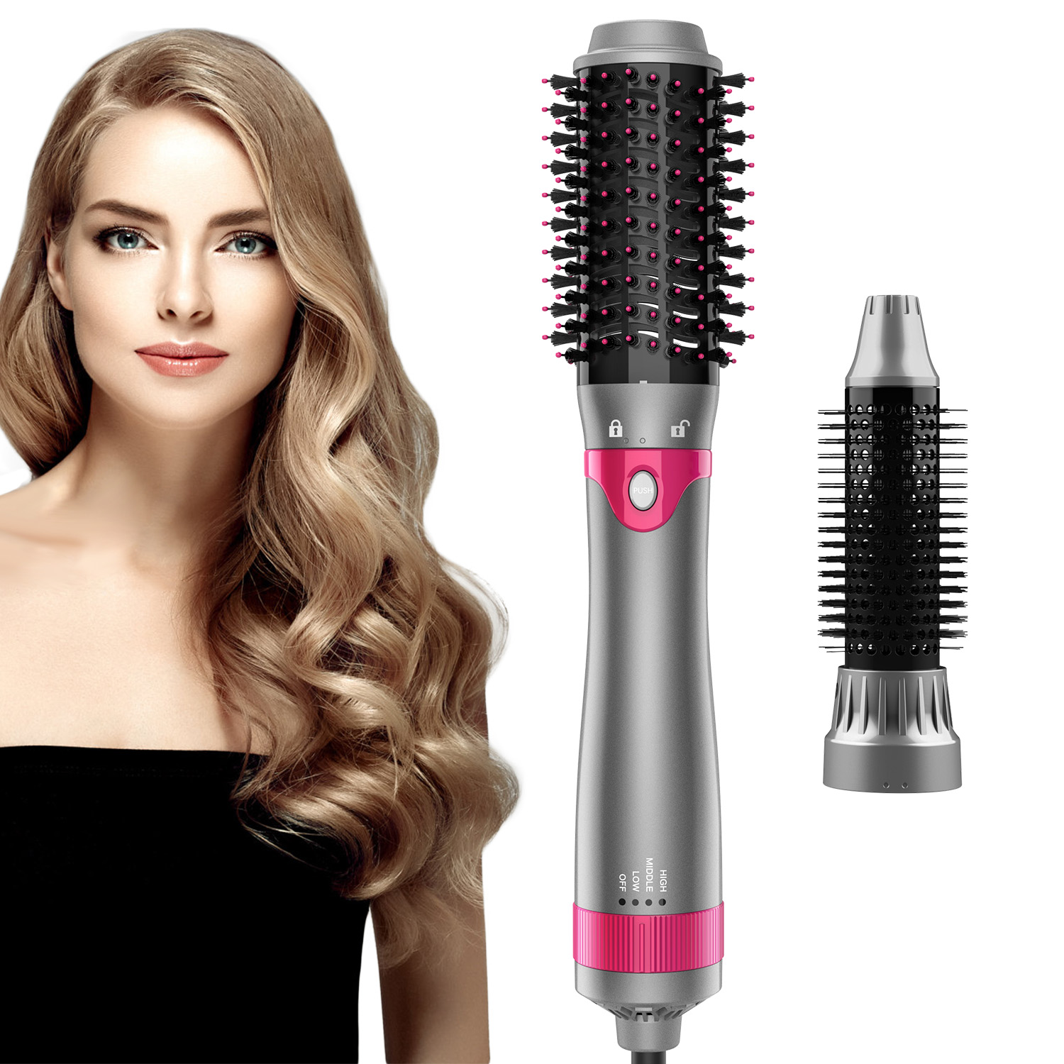 3th ヘアドライヤーブラシ 交換可能なヘッド付き 110V ストレートヘアアイロン カーラー コームブラシ ワンステップスタイラー ボリューマイザー イオンブロードライヤー