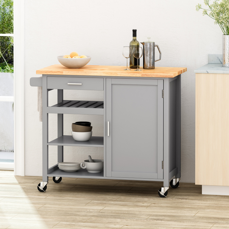 Kitchen Island Cart,41" Width Mobile Carts with Storage Cabinet,Rolling Kitchen Table with Spice Rack,Portable Islands on Wheels