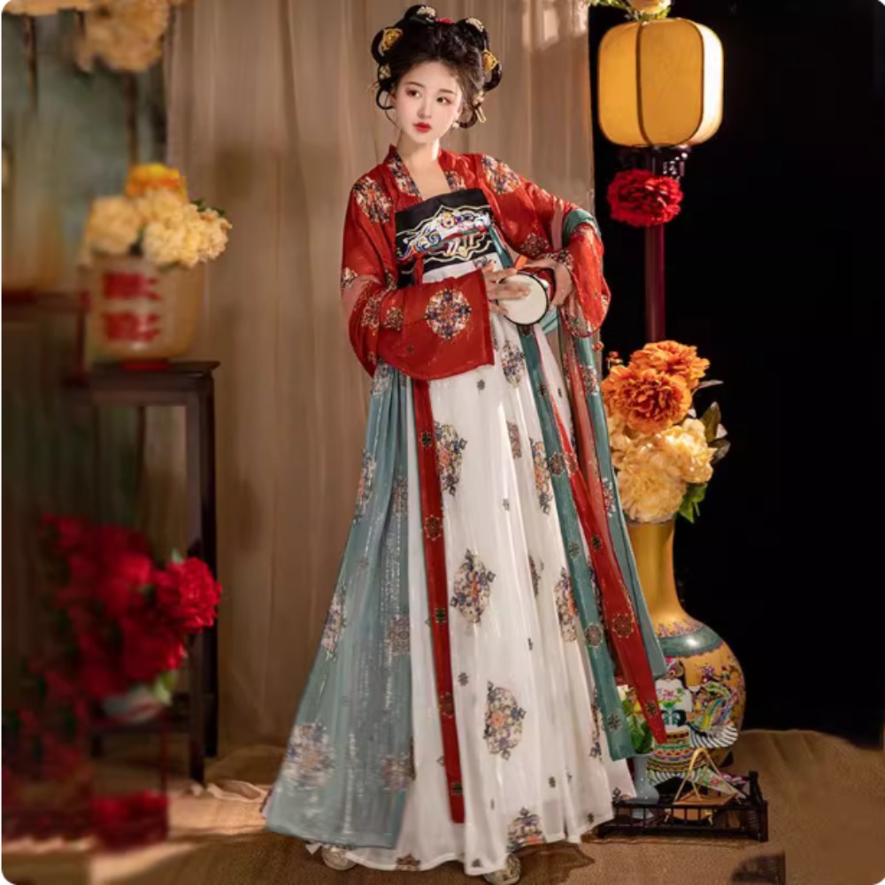 ヴィンテージパーティー妖精ドレスプリントエスニックスタイルステージ韓服ドレスコスプレ衣装繁体字中国語服女性のための服