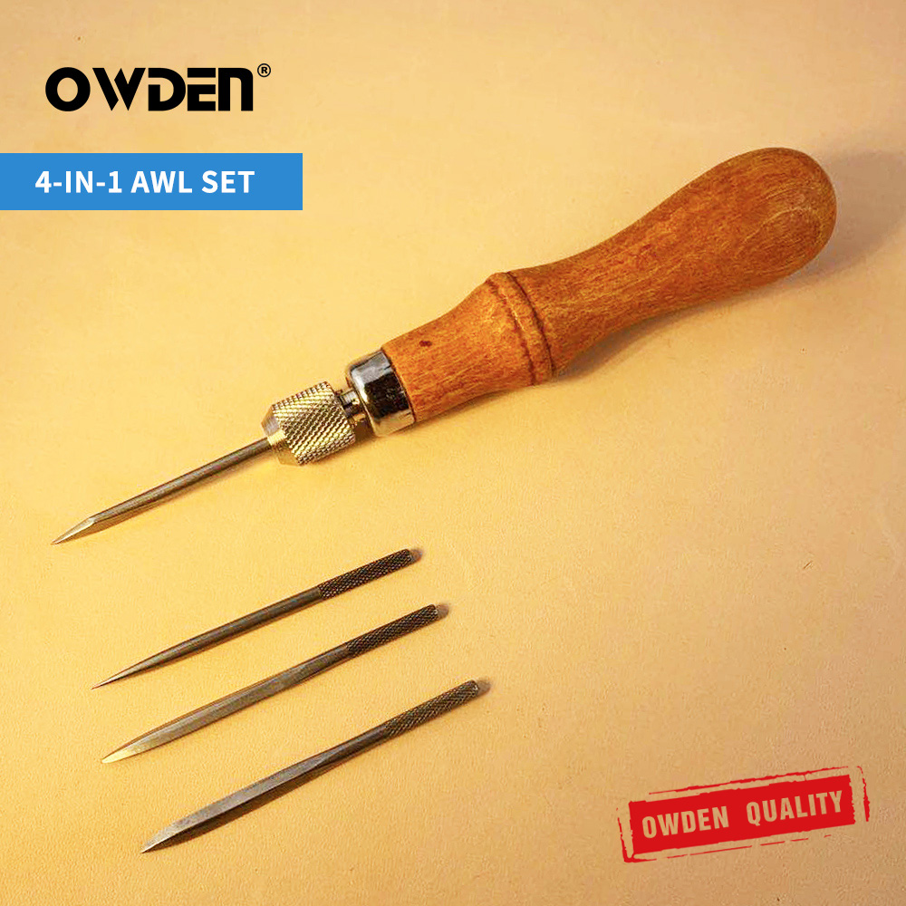 OWDEN 革千枚通しツールセット DIY 木製ハンドル縫製ステッチひもスクラッチツール