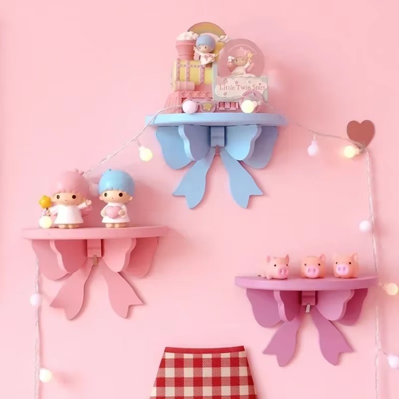 木製装飾棚女の子ルームオーガナイザーホルダーピンクの壁棚装飾フレーム弓装飾木製収納ラック