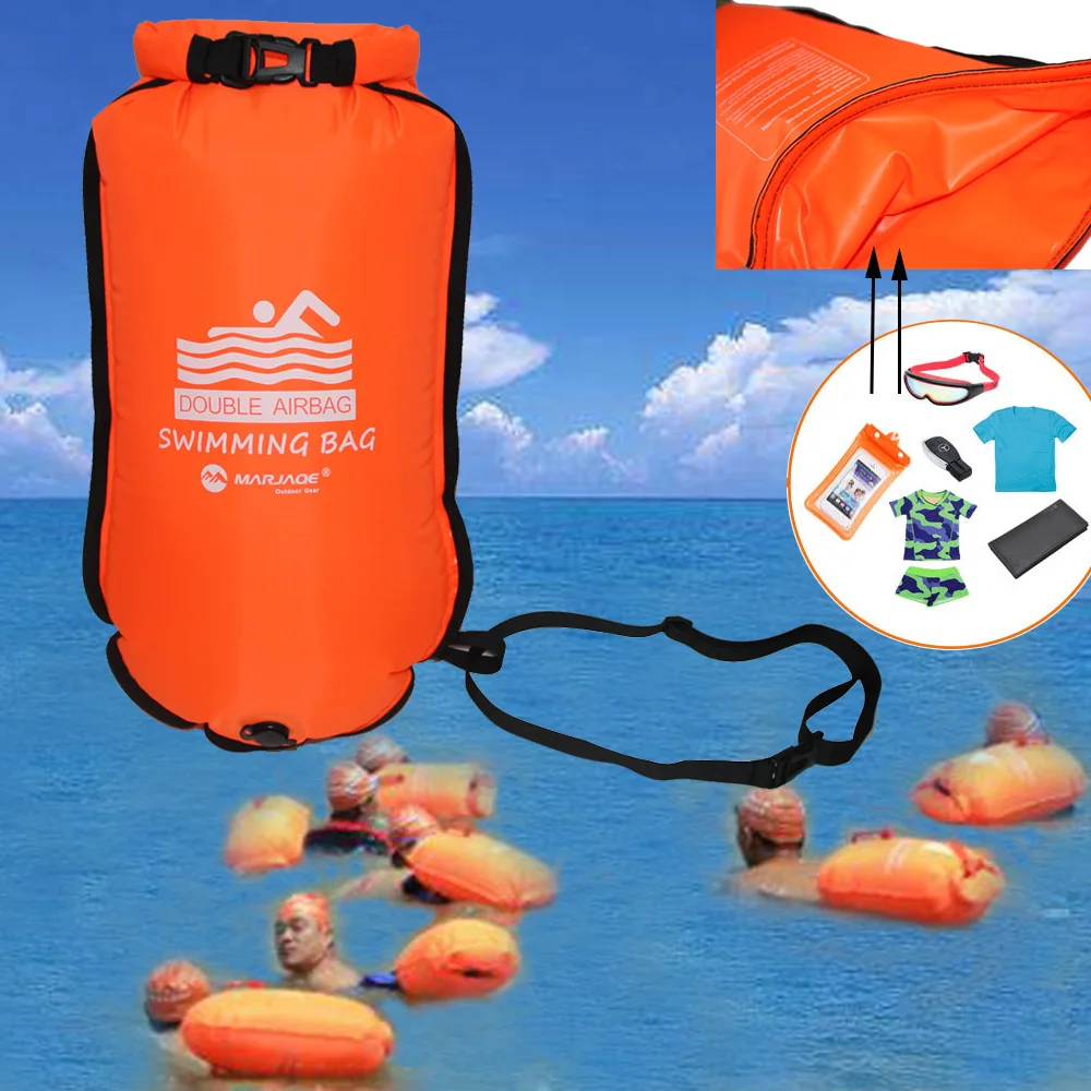 20L インフレータブルオープン水泳ブイ牽引フロートドライバッグダブルエアバッグウエストベルト付き水泳ウォータースポーツ収納安全バッグ