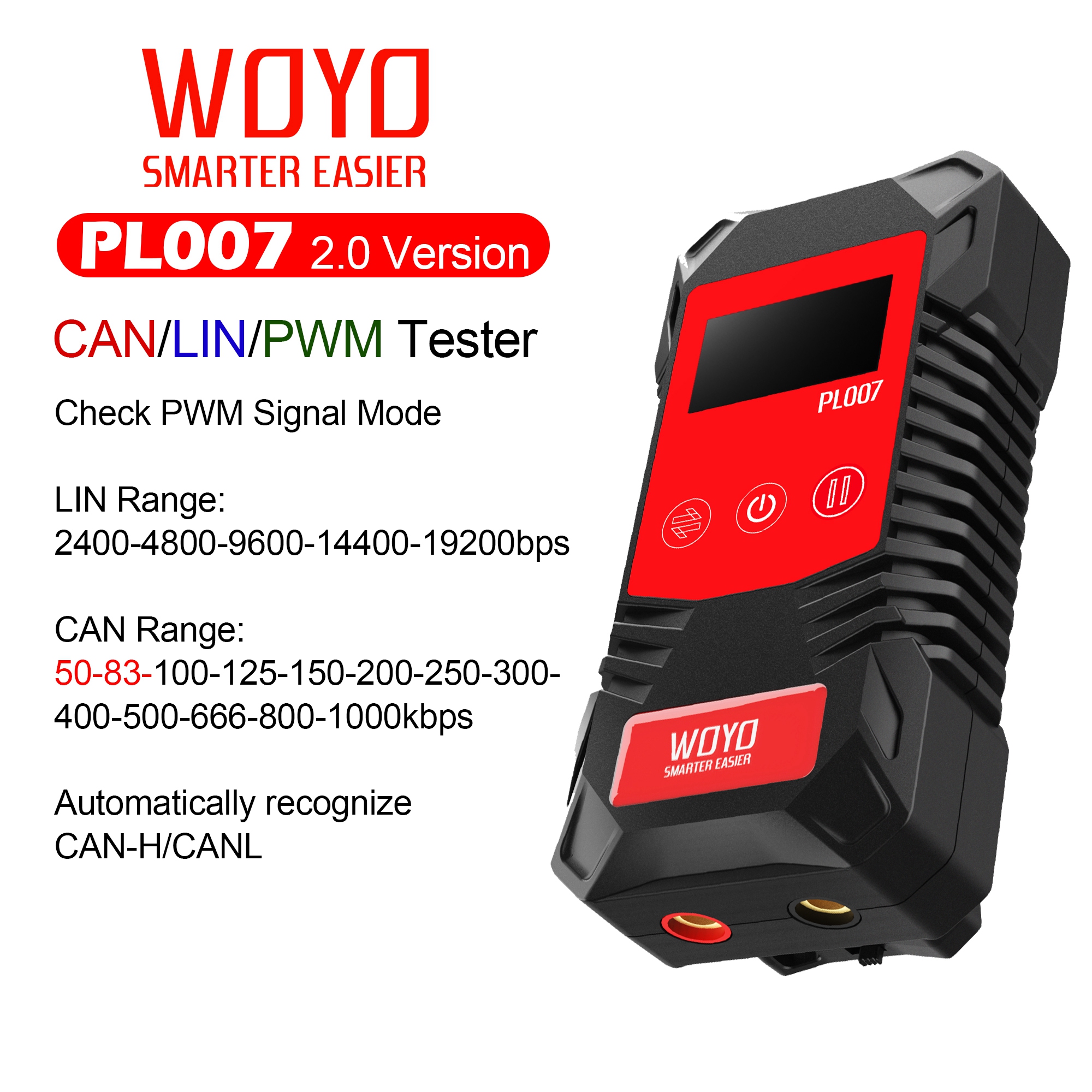 WOYO PL007 CAN LIN PWM テスター、CAN-H を自動認識