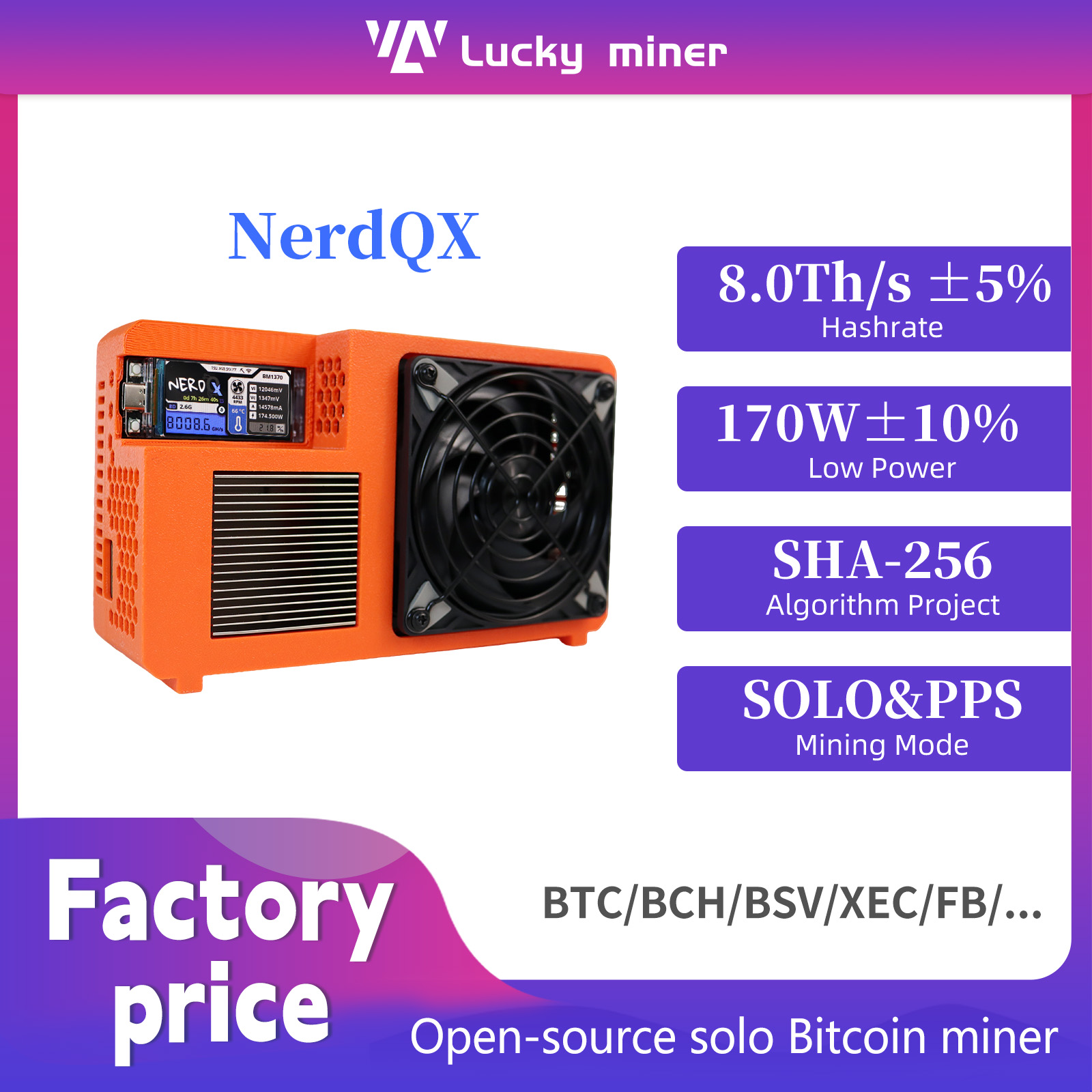 NerdQX 8TH/s ASIC ビットコインマイナー BM1370 オープンソースソロマイニングリグ低ノイズ 180 ワットホーム BTC マイニング機器