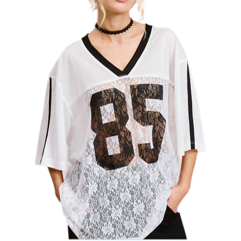 Women' Summer Lace Patch Print Jersey T-Shirt Breathable Vocation Style Loose Fit Comfortable Top T Shirt Women