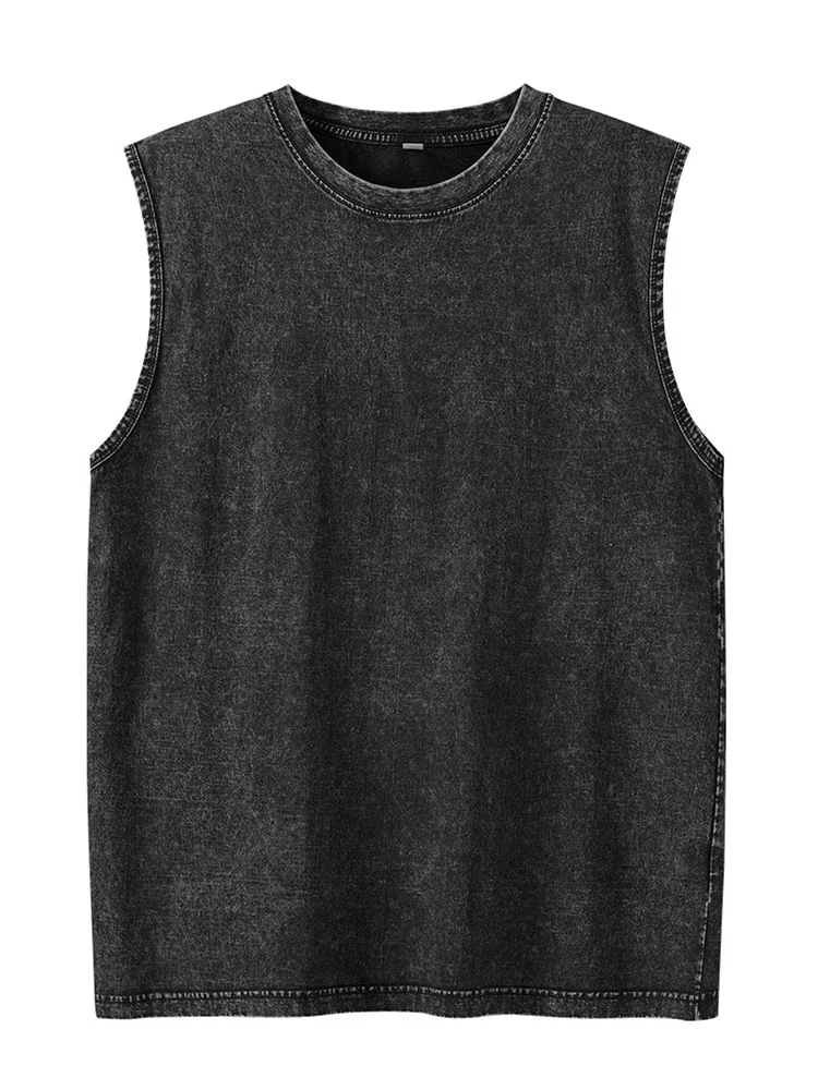2025 夏の新綿メンズ洗浄綿タンクトップ筋肉ジムノースリーブワークアウト Tシャツランニングビーチルーズ Tシャツ