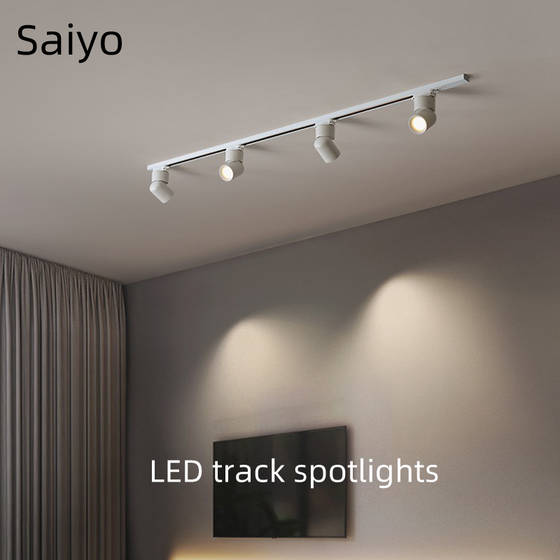 Saiyo Led トラックライト全体セットレールランプ器具表面実装スポットライト COB 白黒 Foco 衣料品店のリビングルーム