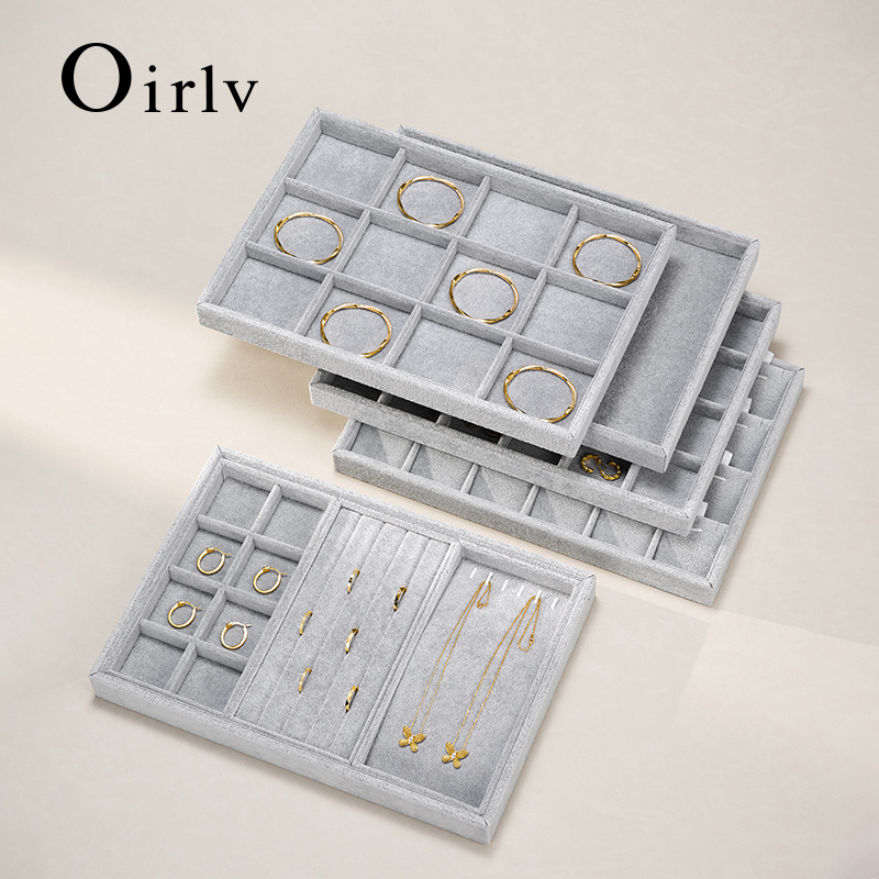 Oirlv 多機能ベルベット積み重ね可能なジュエリーディスプレイトレイリングイヤリングブレスレットオーガナイザー収納トレイジュエリーストア小道具