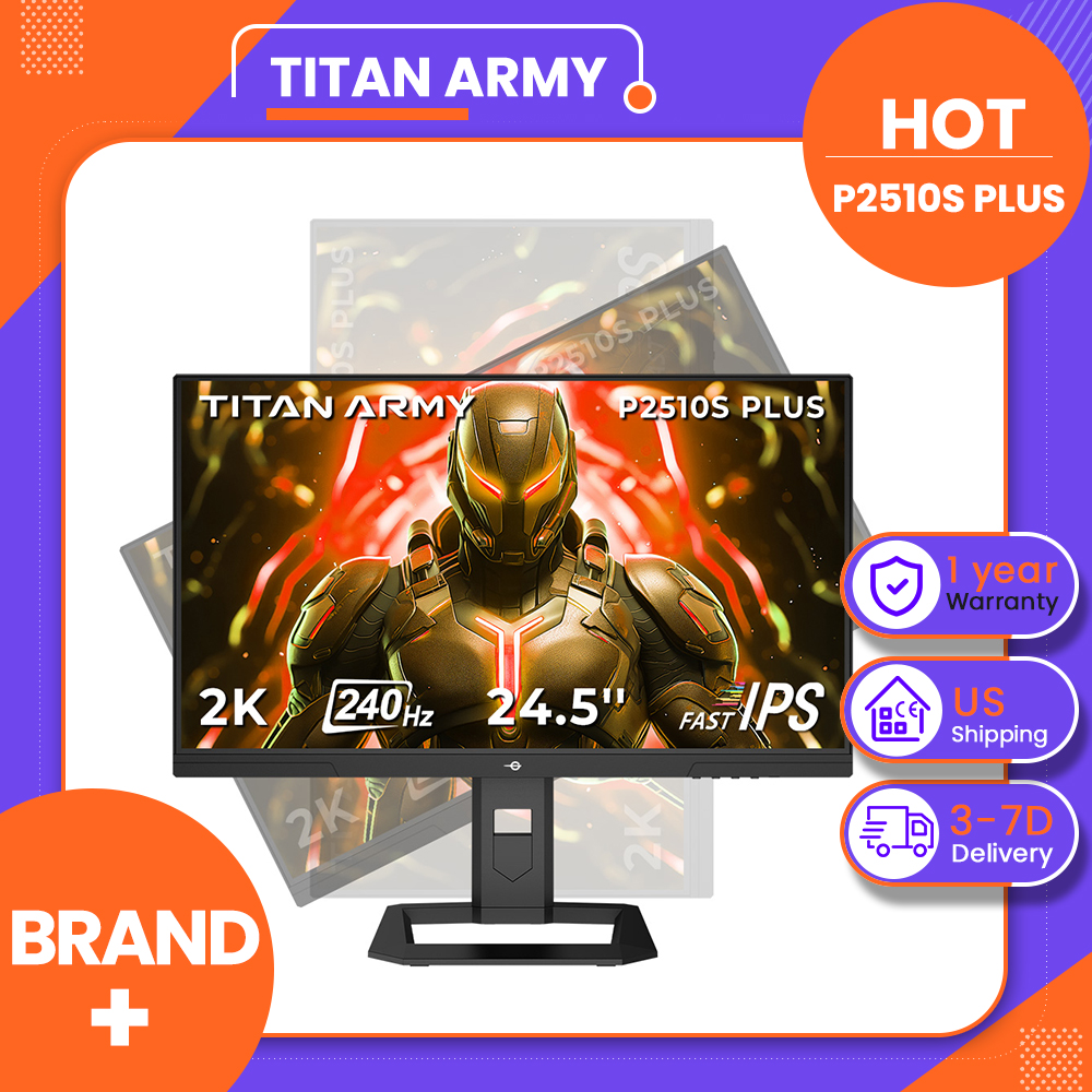 TITAN ARMY P2510S PLUS 24.5 インチ ゲーミング モニター、2560*1440 16:9 高速 IPS スクリーン、240Hz リフレッシュ レート、HDR500、123% sRGB、アダプティブ同期、ダイナミック OD、ゲーム アシスト、12 シナリオ モード、PIP