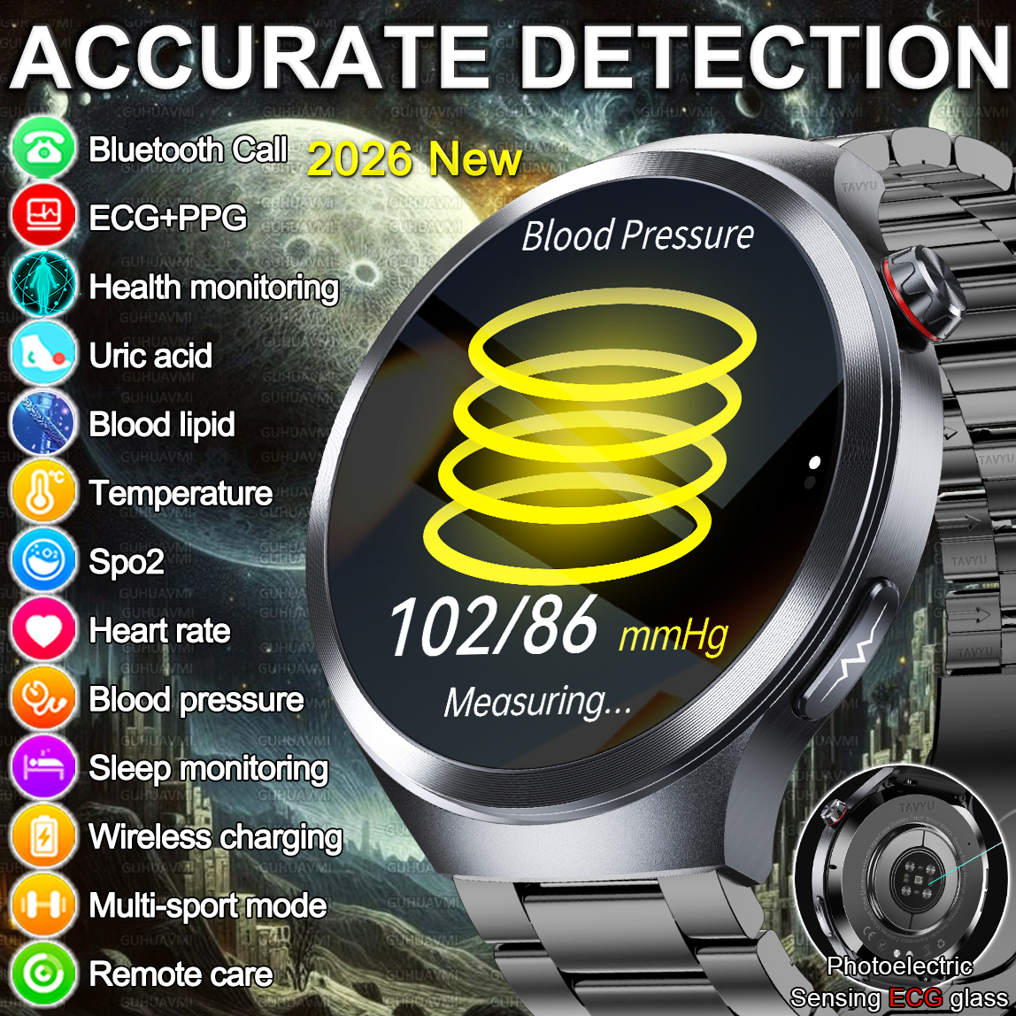 2026 新しい正確なスマートウォッチ血中酸素血圧 ECG PPG 血液脂質尿酸体脂肪分析通話健康男性時計