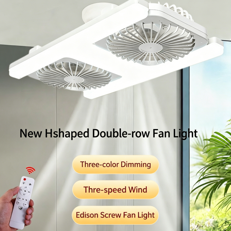 60W LEDシーリングファンライト リモートE27ソケット付き 低床ダブルファンランプ リビングルーム、ベッドルーム、ダイニングルームのファン器具に適合