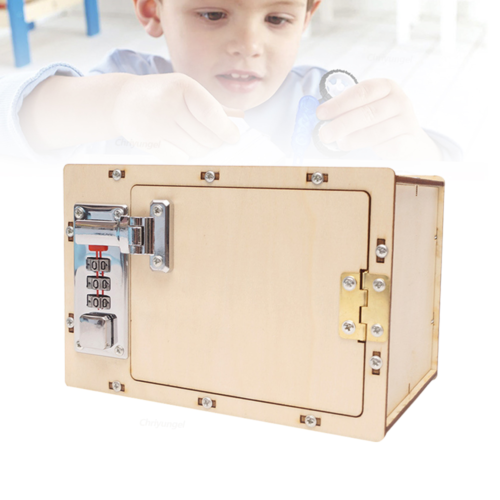 DIY 木製パスワードボックス子供用組み立てマニュアルマシンコードボックス機械式ロックボックス科学実験マネー金融おもちゃ