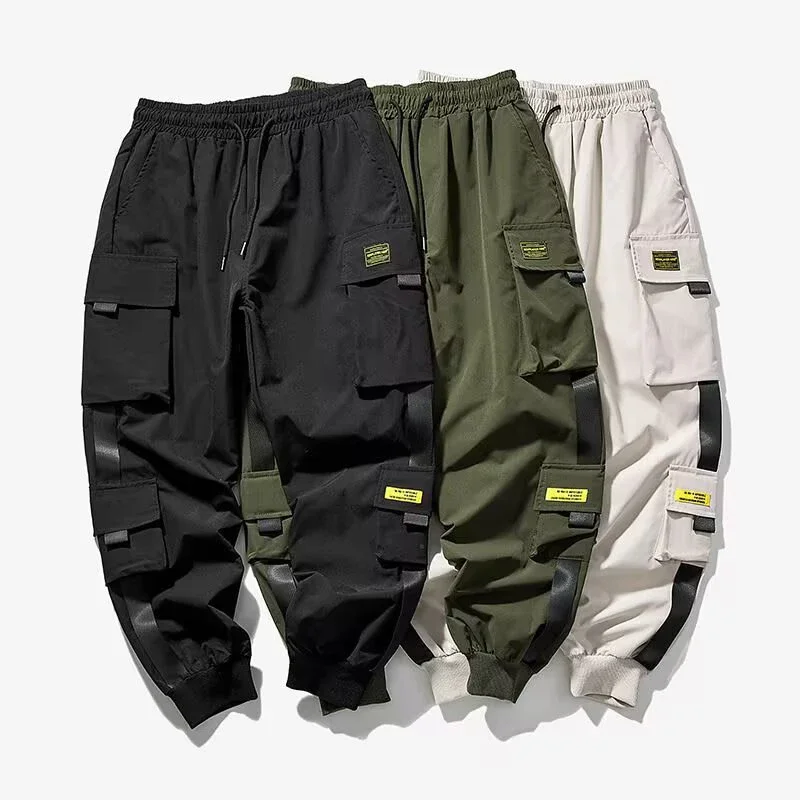 男性カジュアルヒップホップストリートスウェットパンツペンシルパンツ男性ジョガーカーゴパンツマルチポケットウエストゴムハーレム Techwear パンツ